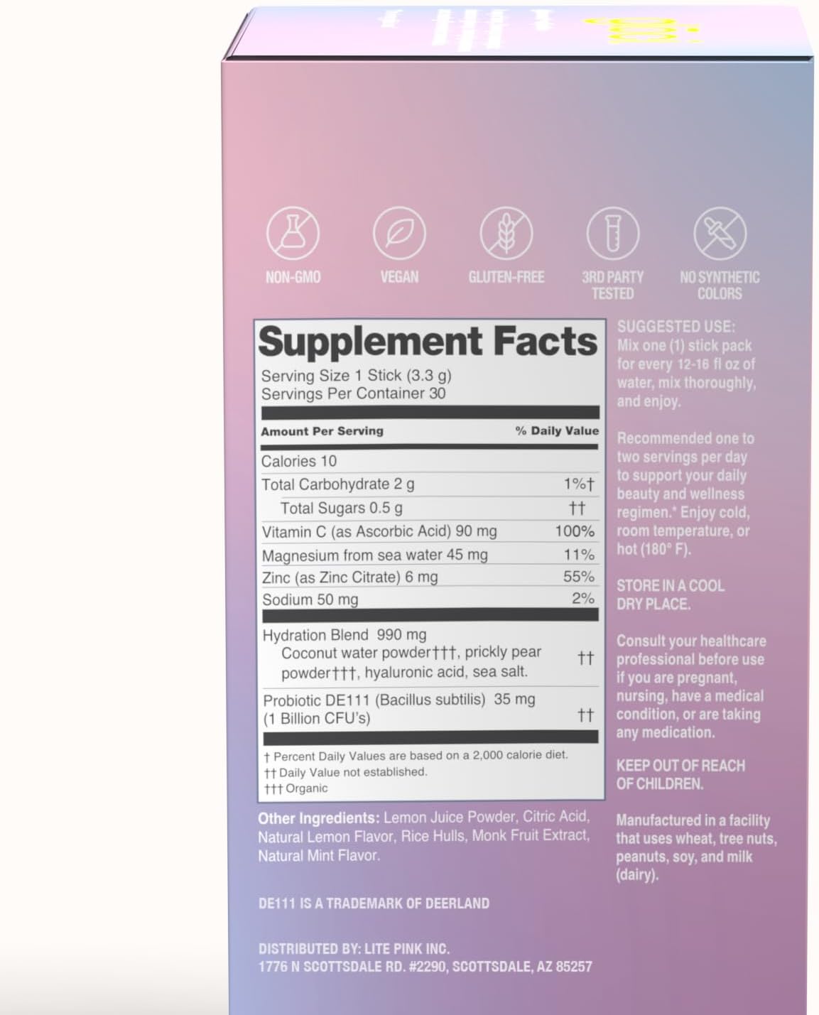 Skin Gut Probiotic with DE111, Hyaluronic Acid, Magnesium, Vitamin C, Zinc, Coconut Water Powder - Clinically Studied for Radiant Skin, Gut Health, Hydration - 30 Count