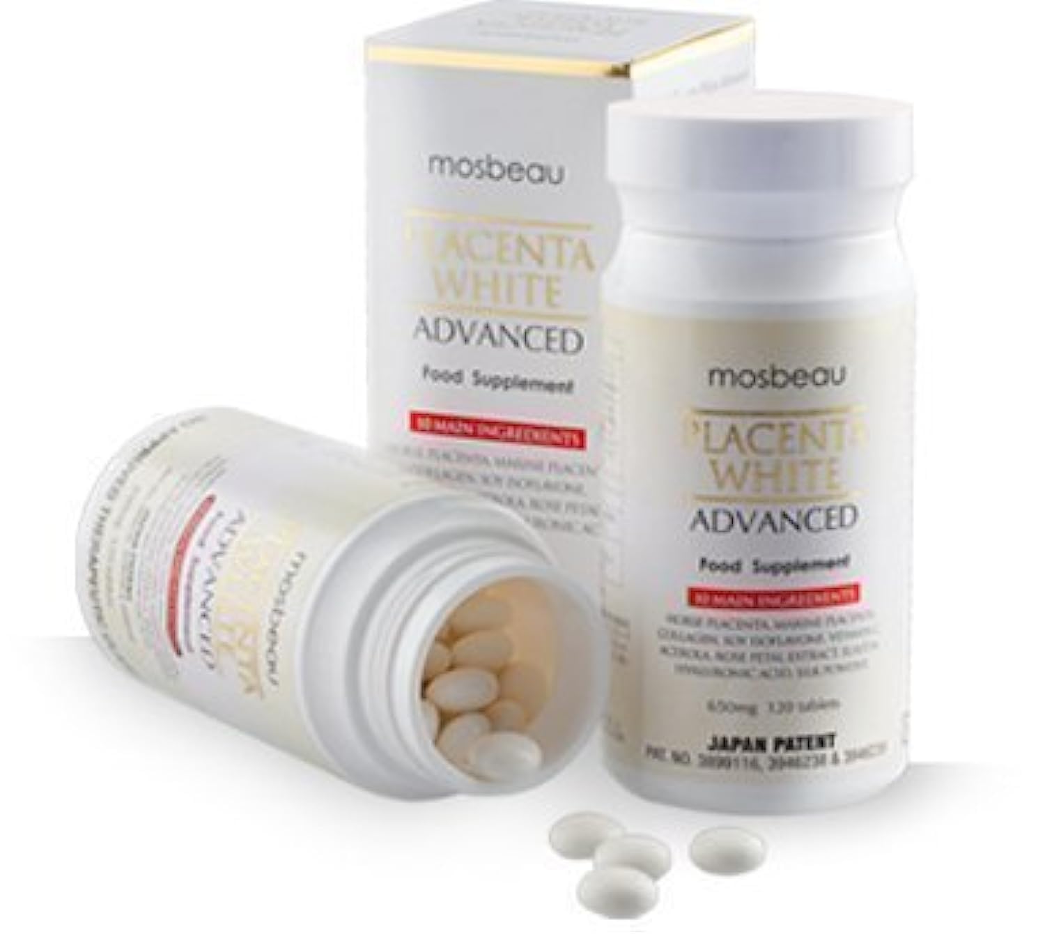 Skin Whitening Supplement: Mosbeau Placenta White Advanced - 2015 Japan Patented, 2x More Effective Than Glutathione (120 Tablets)