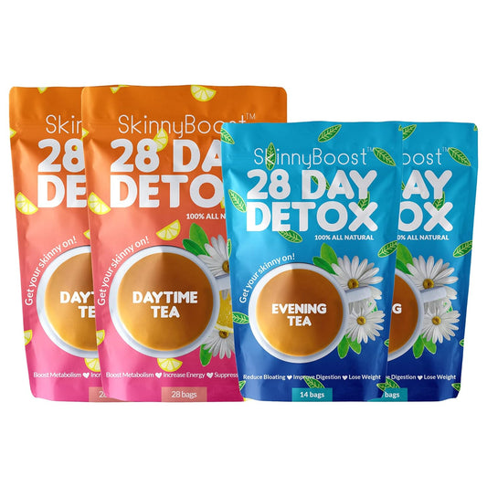 SkinnyBoost 28 Day Detox Tea Kit (2 PACK) - Daytime & Evening Teas for Non-GMO, Vegan Cleanse