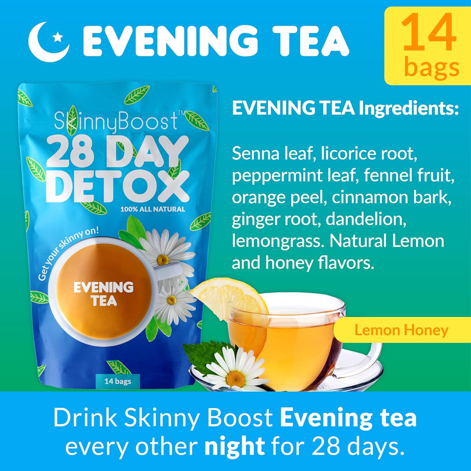 SkinnyBoost 28 Day Detox Tea Kit (2 PACK) - Daytime & Evening Teas for Non-GMO, Vegan Cleanse