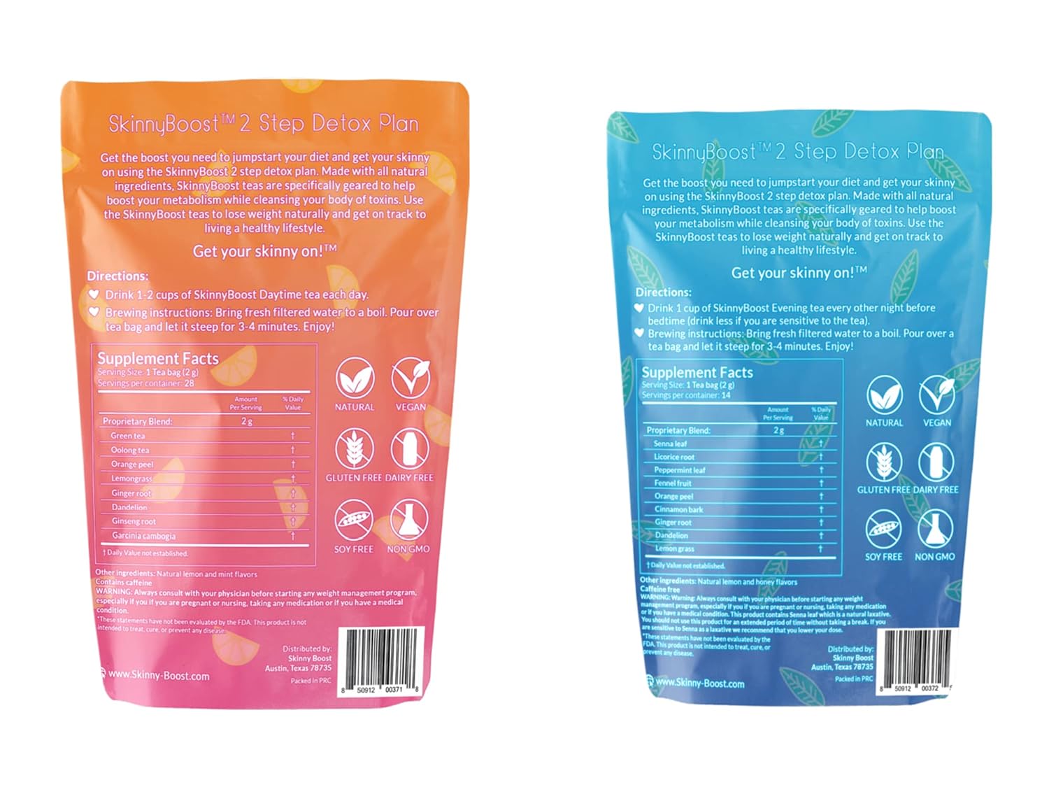 SkinnyBoost 28 Day Detox Tea Kit (2 PACK) - Daytime & Evening Teas for Non-GMO, Vegan Cleanse