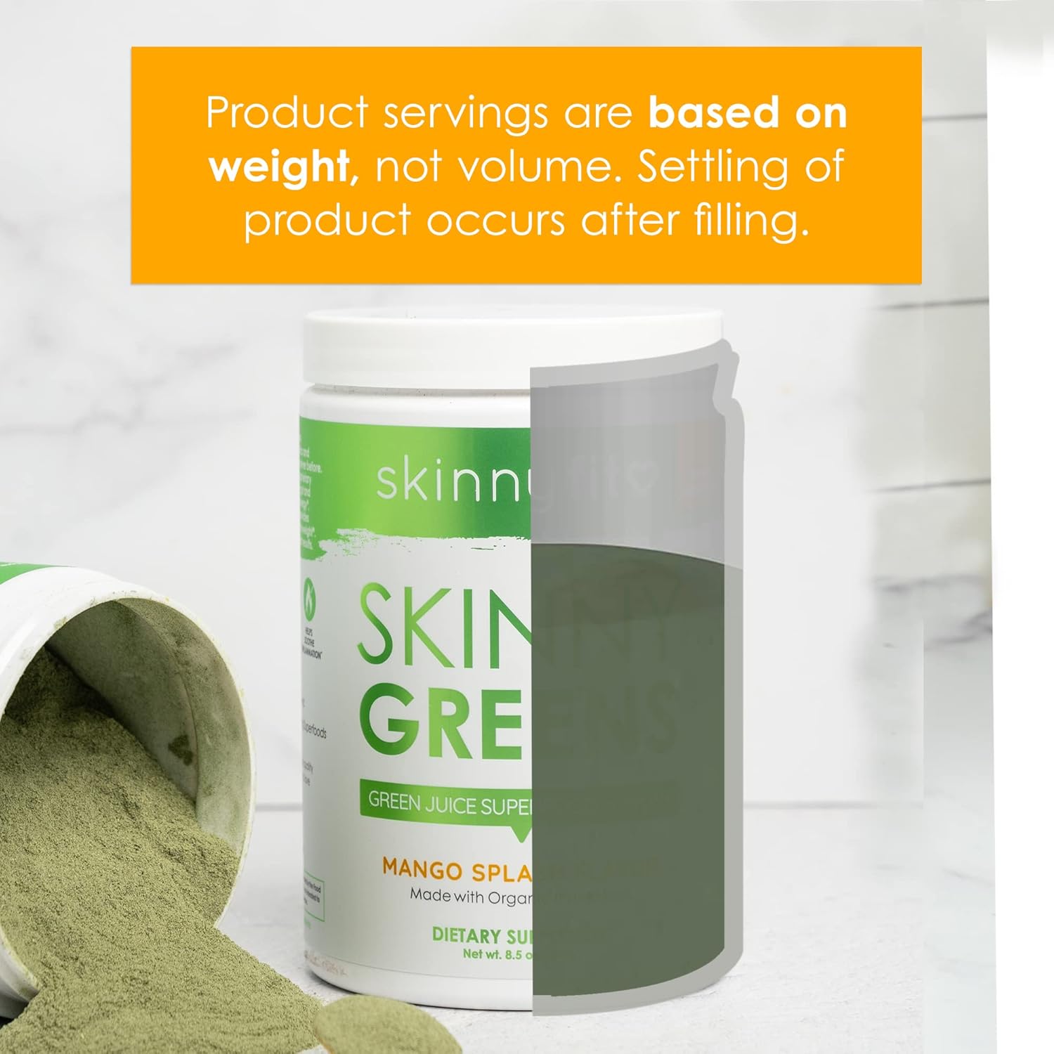 SkinnyFit Mango Splash Skinny Greens Powder - Natural Energy & Focus, Reduce Bloating, Spirulina, Chlorella - 30 Servings