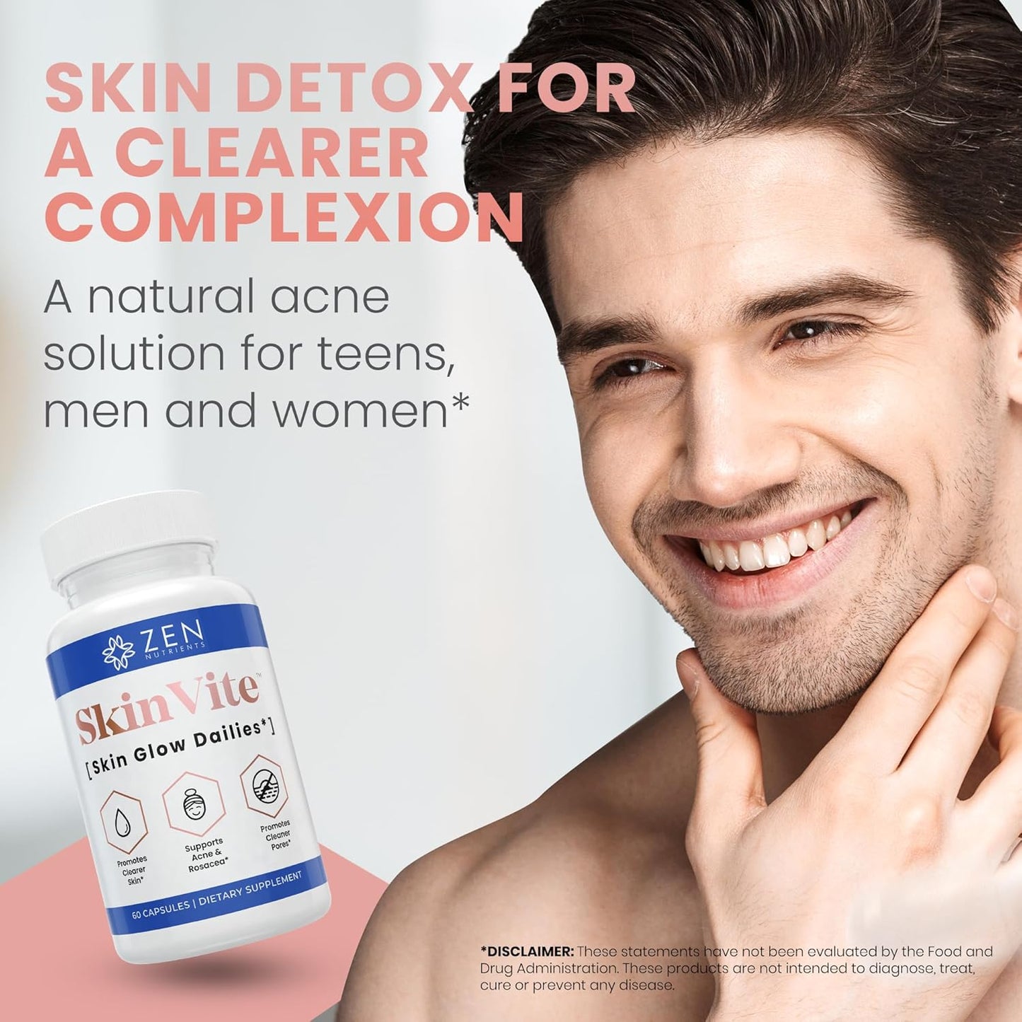 SkinVite Natural Skin Supplement - Hormonal Skin Treatment for Women, Men, Teens - Clear Skin & Acne Support - Detoxifying Vitamin for Digestion - Zen Nutrients