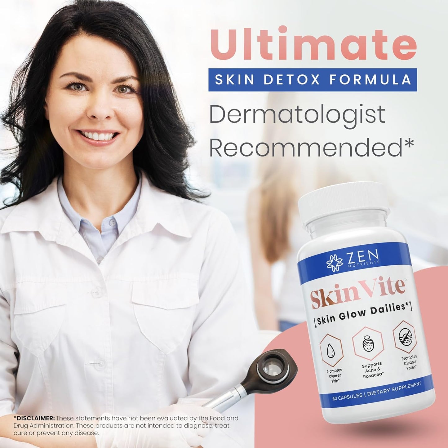 SkinVite Natural Skin Supplement - Hormonal Skin Treatment for Women, Men, Teens - Clear Skin & Acne Support - Detoxifying Vitamin for Digestion - Zen Nutrients