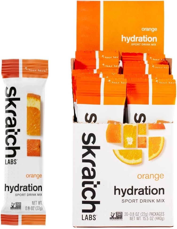 Skratch Labs Hydration Drink Mix Packets, Orange Flavor (20ct) - Electrolyte Powder for Athletes - Gluten Free, Vegan, Kosher