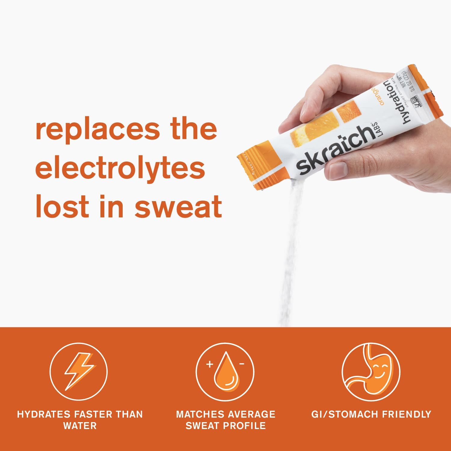 Skratch Labs Hydration Drink Mix Packets, Orange Flavor (20ct) - Electrolyte Powder for Athletes - Gluten Free, Vegan, Kosher