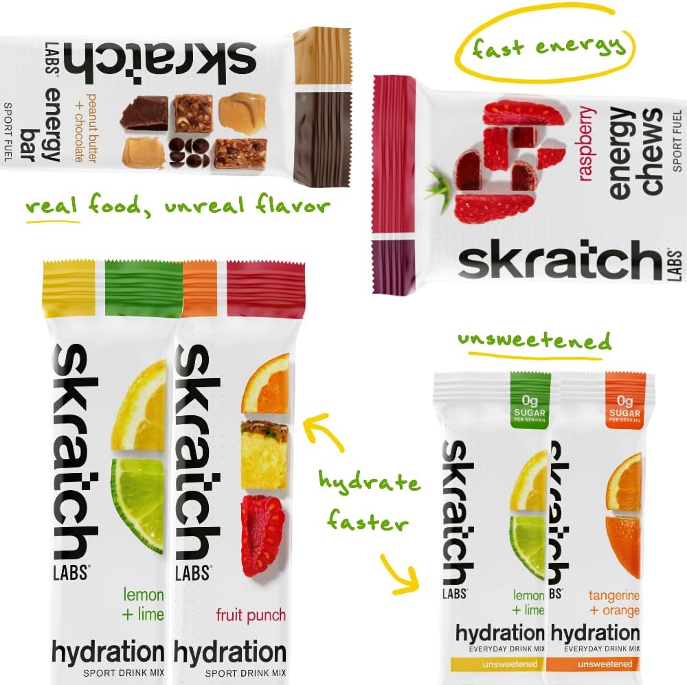 Skratch Labs Sports Nutrition Trial Variety Pack - Hydration Drink Mix, Electrolyte Drink, Energy Chews, Energy Bar - Ideal for Running, Cycling, Hiking