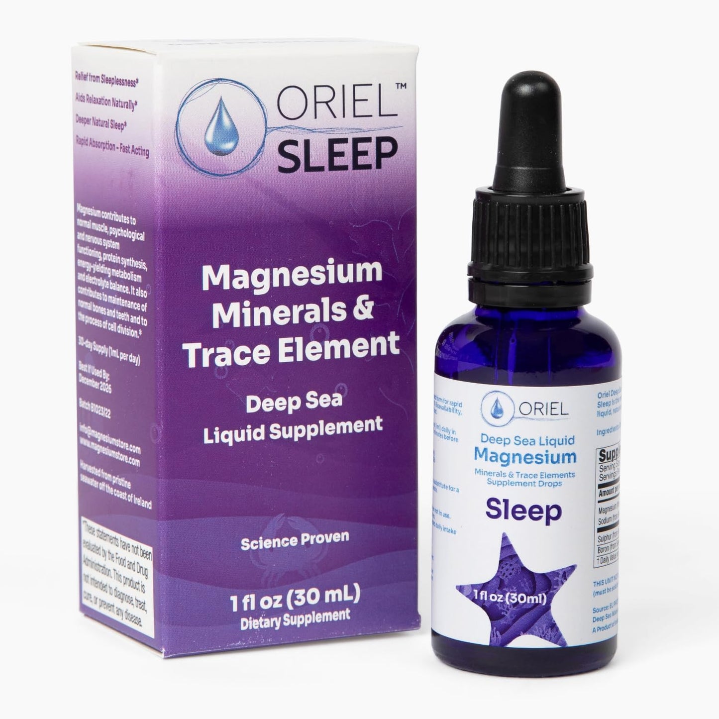Sleep Aid: Oriel Liquid Magnesium Drops for Rapid Absorption, Free Ion Minerals, 30ml - Supports Natural Deep Sleep & Relaxation