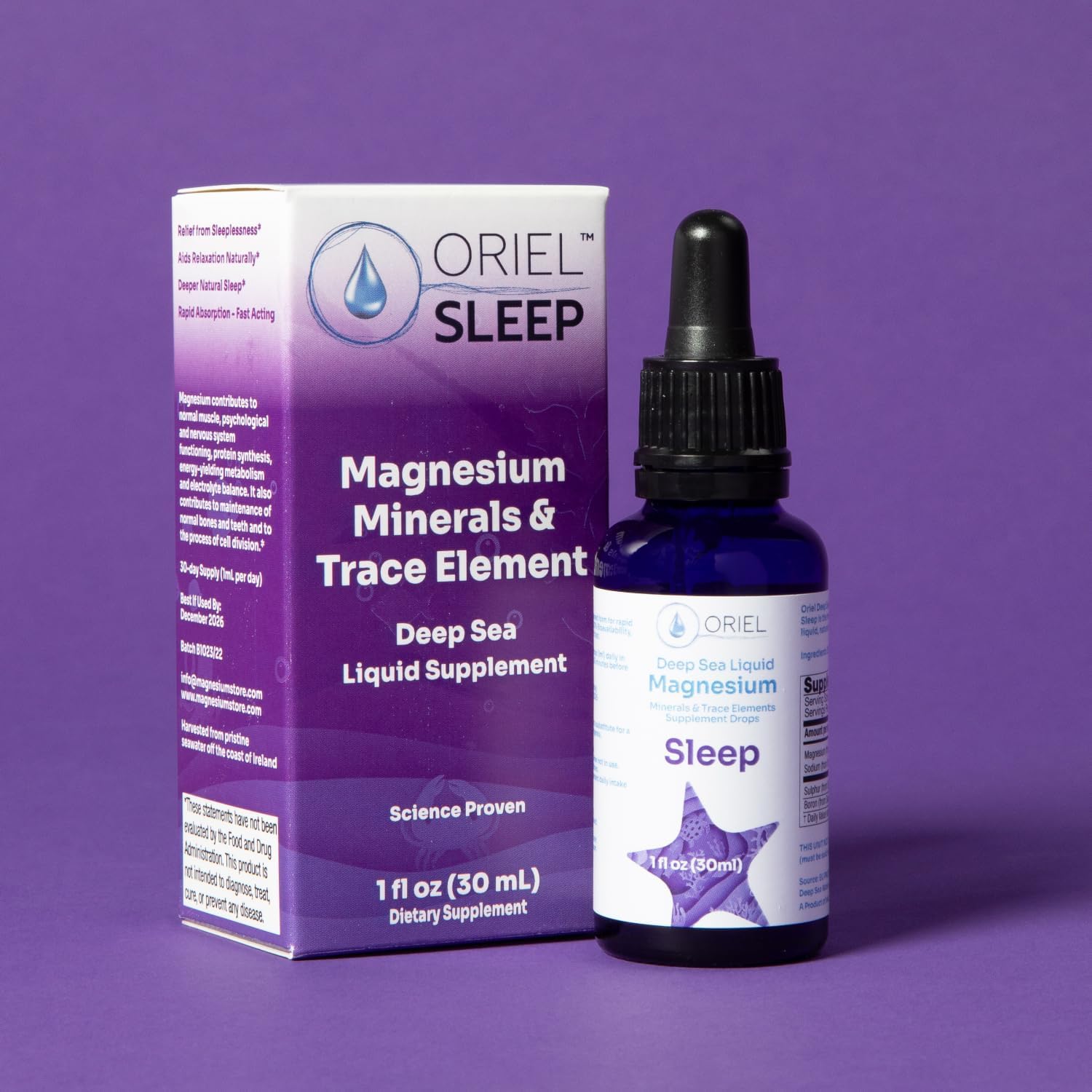 Sleep Aid: Oriel Liquid Magnesium Drops for Rapid Absorption, Free Ion Minerals, 30ml - Supports Natural Deep Sleep & Relaxation