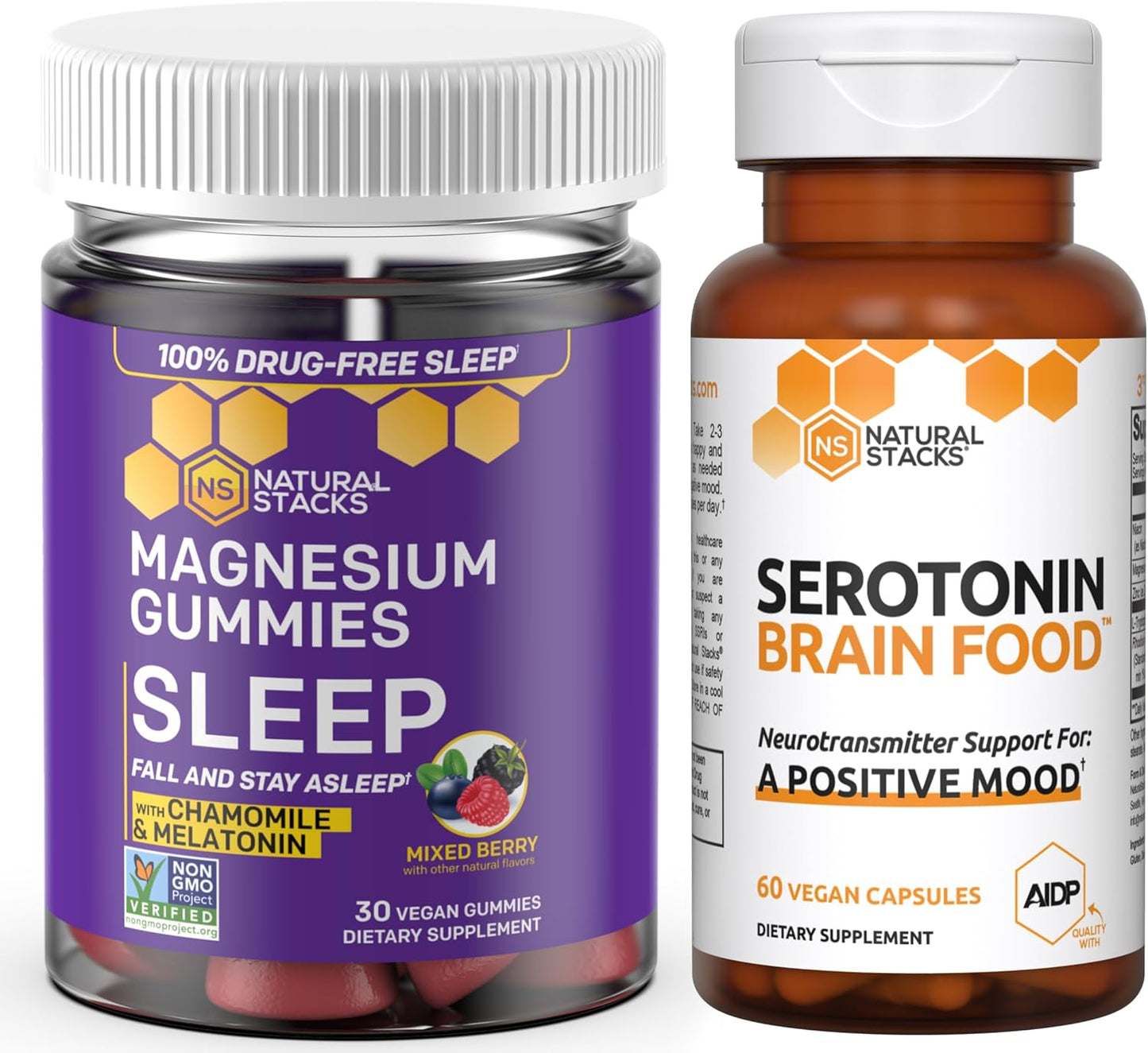 Sleep and Mood Support Bundle: Magnesium Gummies + Serotonin Brain Food - 90 Pieces for Quality Sleep & Positive Mood