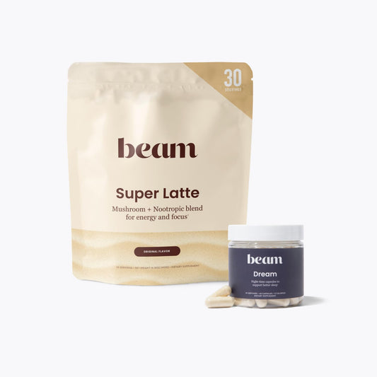 Sleep Capsules and Super Latte Bundle - 30 Servings Each, Beam Dream Sleep Aid and Coffee Alternative