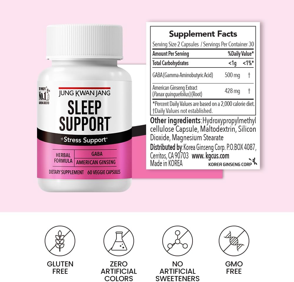 Sleep Support GABA Complex 500mg with American Ginseng Capsules for Better Sleep and Increased Energy