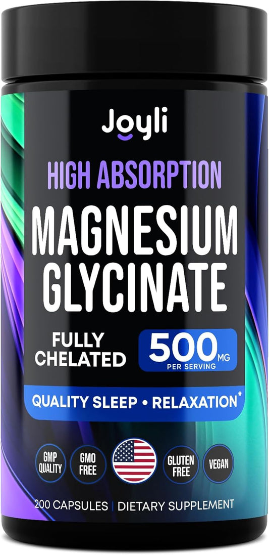 Sleep Support Magnesium Supplement with Ashwagandha Root Extract - High Absorption Chelated Magnesium Capsules - 400mg Magnesium Glycinate + 100mg Manganese - 200 Vegan Capsules