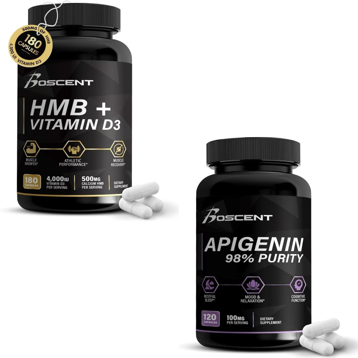 Sleep Support Supplement with BOSCENT Apigenin and HMB Vitamin D3 for Restful Sleep and Relaxation