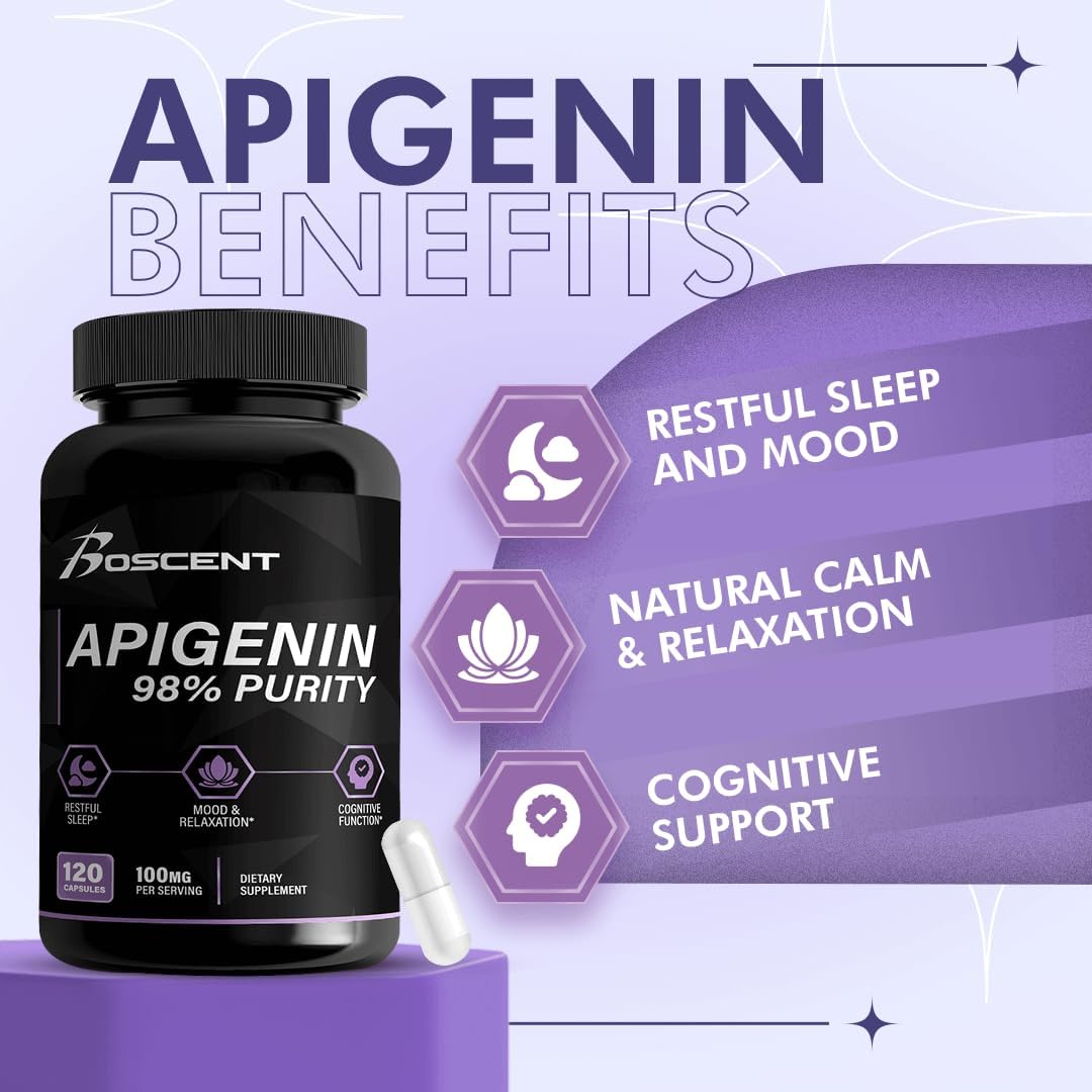 Sleep Support Supplement with BOSCENT Apigenin and HMB Vitamin D3 for Restful Sleep and Relaxation