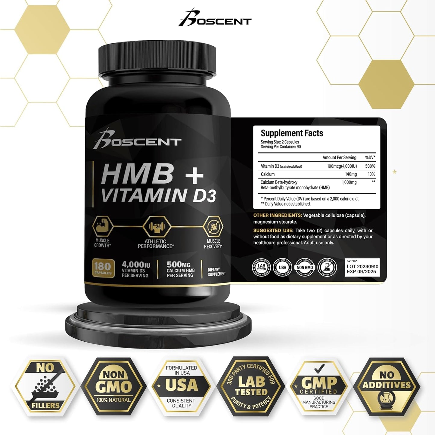 Sleep Support Supplement with BOSCENT Apigenin and HMB Vitamin D3 for Restful Sleep and Relaxation