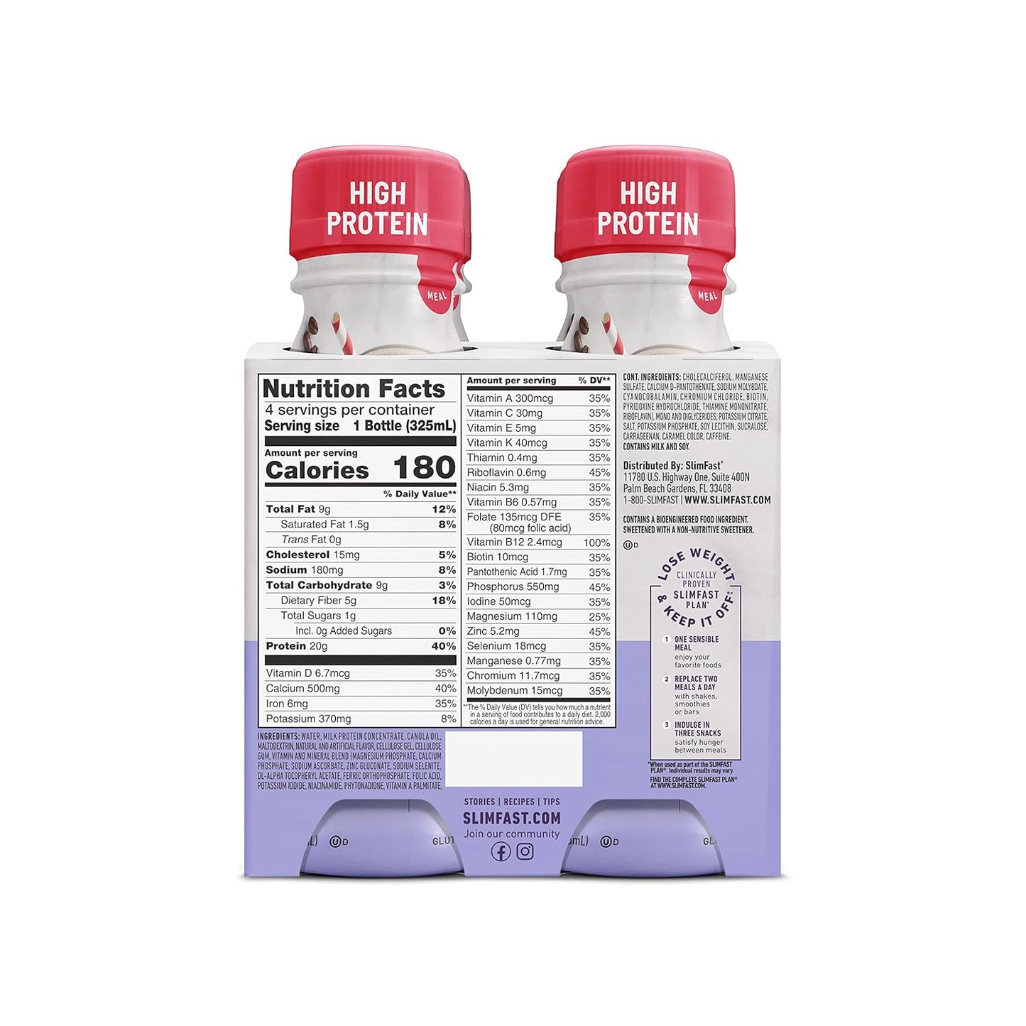 SlimFast Advanced Energy Caramel Latte Shake - Ready to Drink Meal Replacement with 20g of Protein - 11 fl. oz. Bottle, 4 Pack