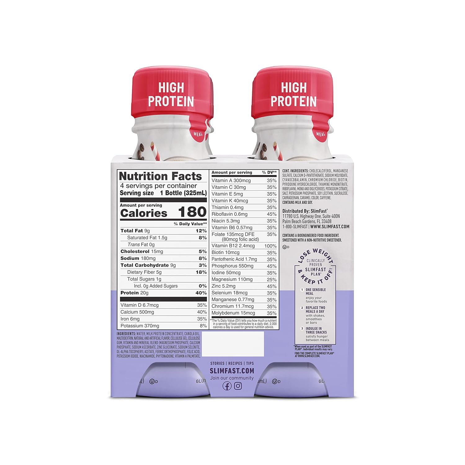 SlimFast Advanced Energy Caramel Latte Shake - Ready to Drink Meal Replacement with 20g of Protein - 11 fl. oz. Bottle, 4 Pack