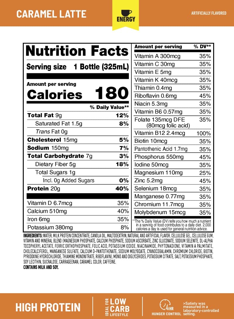 SlimFast Advanced Energy Caramel Latte Shake - Ready to Drink Meal Replacement with 20g of Protein - 11 fl. oz. Bottle, 4 Pack