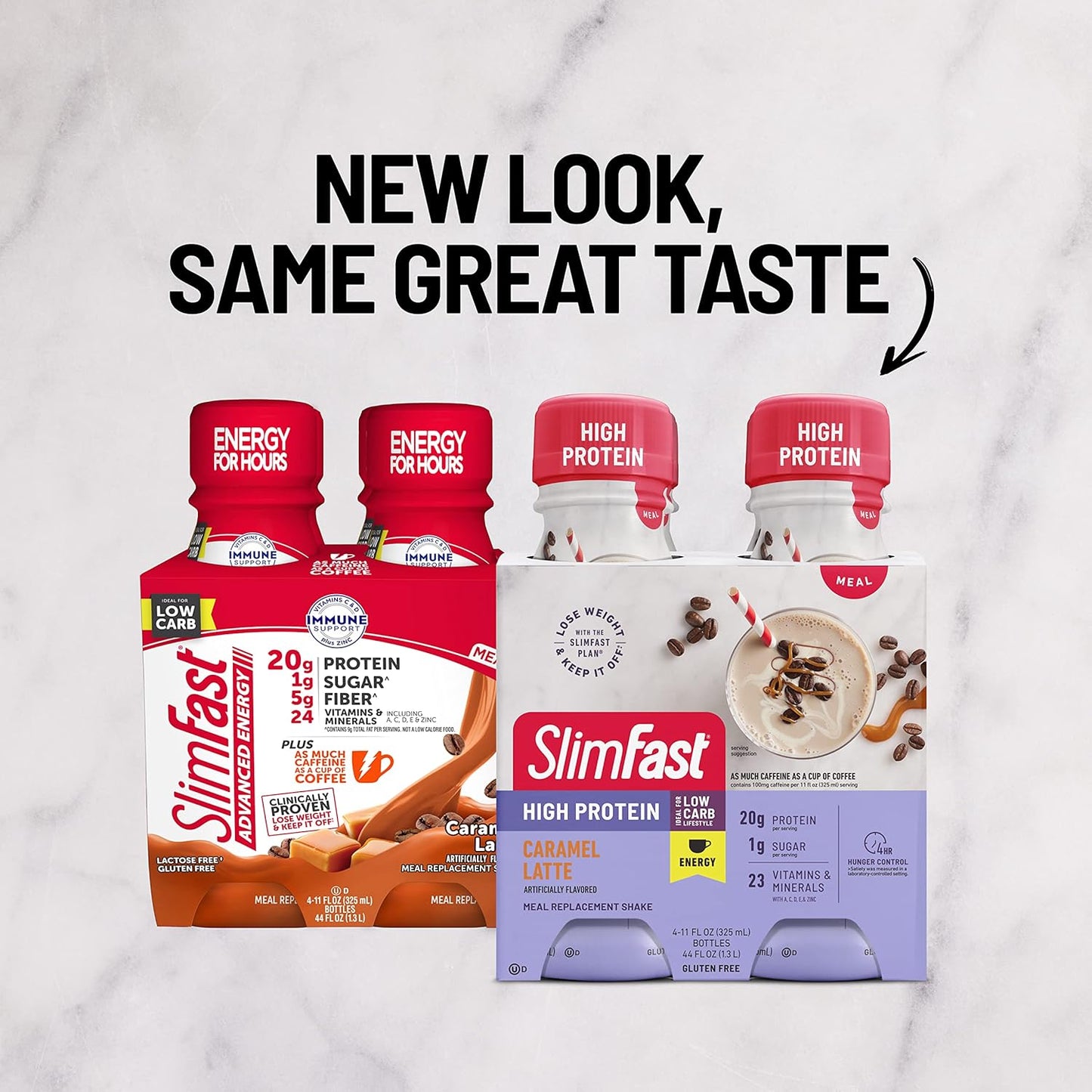 SlimFast Advanced Energy Caramel Latte Shake - Ready to Drink Meal Replacement with 20g of Protein - 11 fl. oz. Bottle, 4 Pack