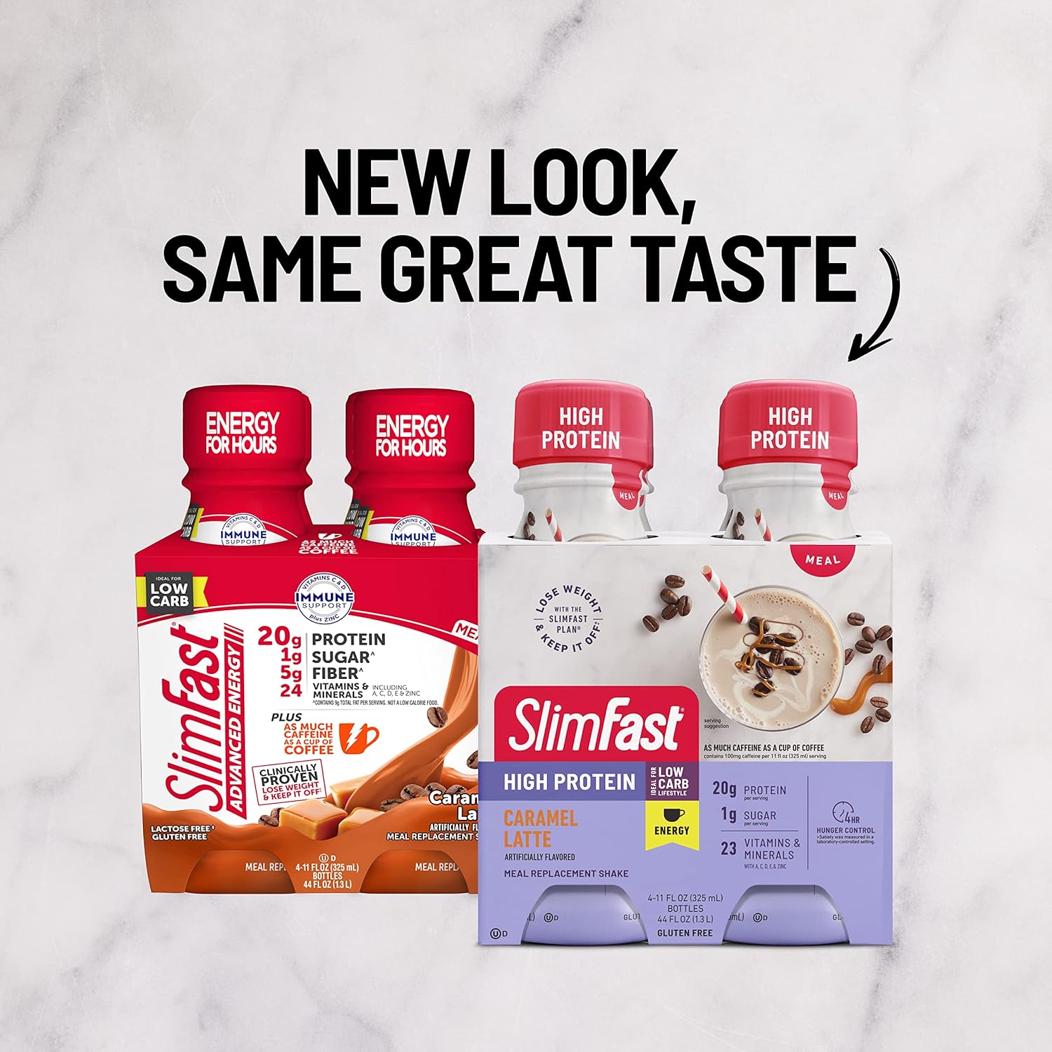 SlimFast Advanced Energy Caramel Latte Shake - Ready to Drink Meal Replacement with 20g of Protein - 11 fl. oz. Bottle, 4 Pack