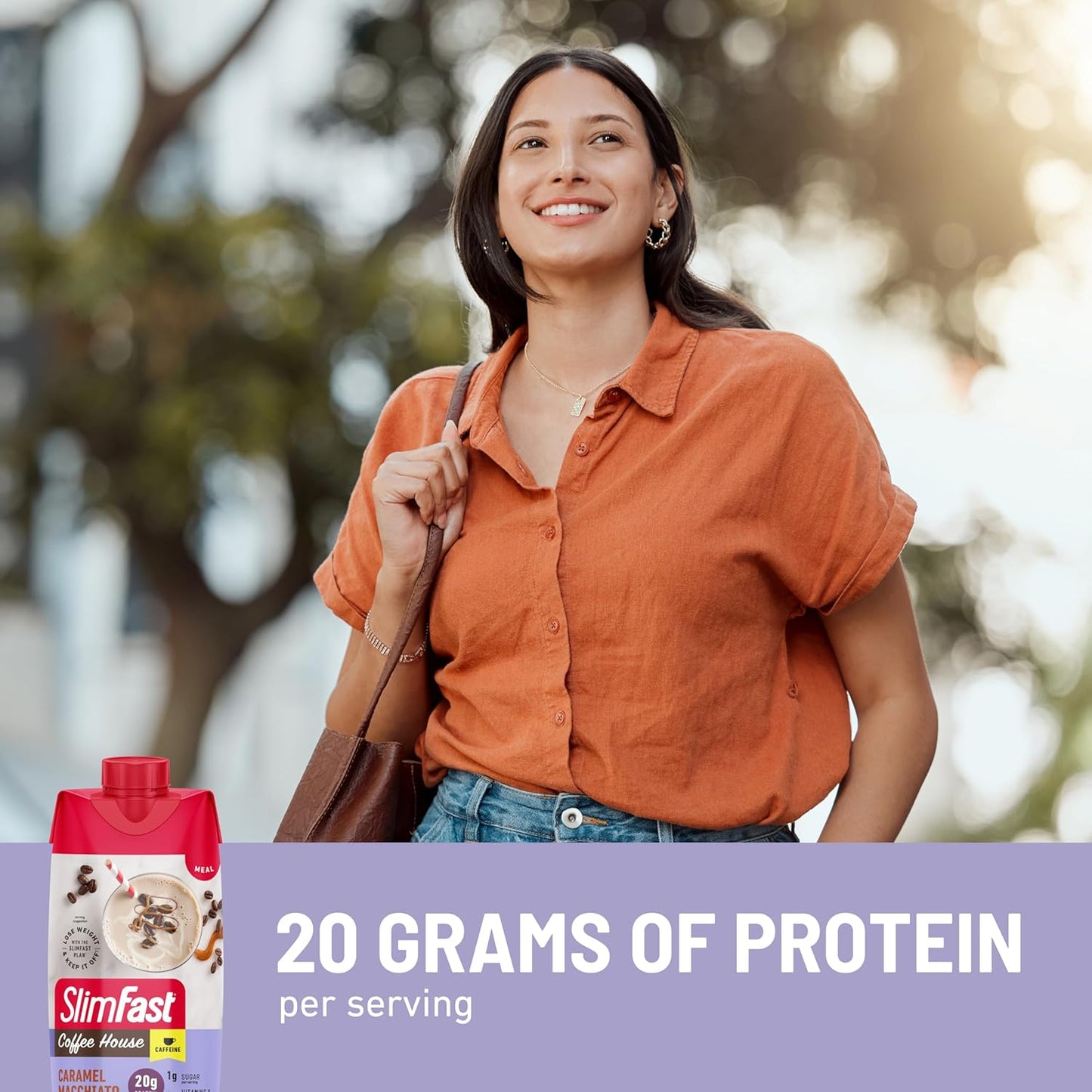 SlimFast Caramel Macchiato Protein Shake - 20g Protein, Meal Replacement with Caffeine, Low Carb, Low Sugar, 24 Vitamins - 12 Count Pack