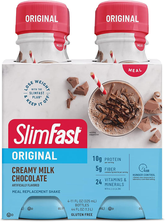 SlimFast Creamy Milk Chocolate Meal Replacement Shake - 10g Protein, 11 Fl. Oz Bottle, 4 Pack - Weight Loss Drink