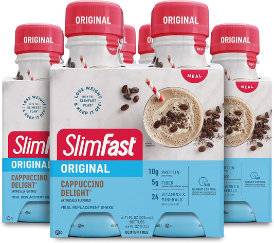 SlimFast Original Cappuccino Delight Meal Replacement Shake - Ready to Drink Protein Shake for Weight Loss - 4 Count, 11 Fl. Oz Bottles - Pack of 3