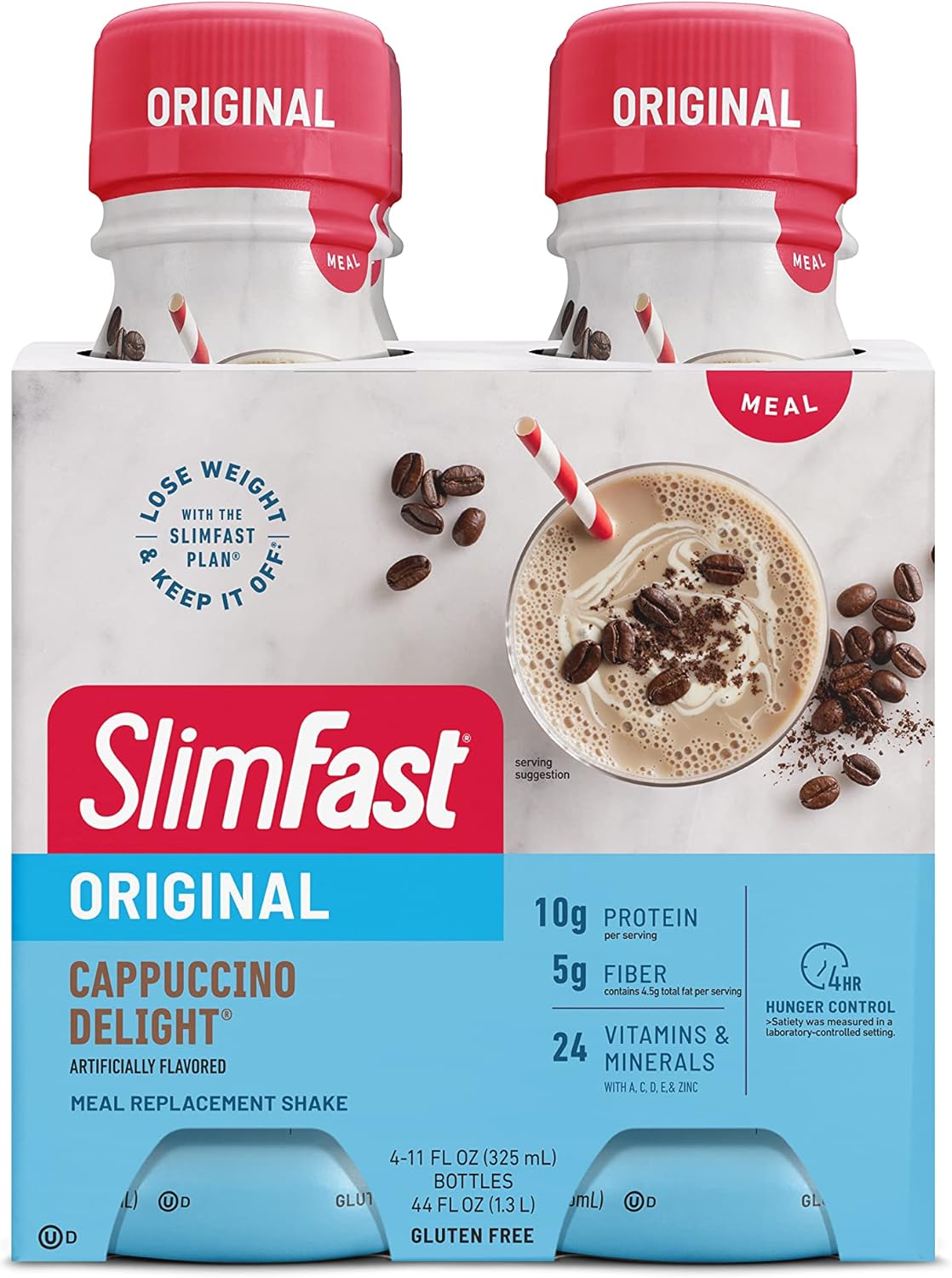 SlimFast Original Cappuccino Delight Meal Replacement Shake - Ready to Drink Protein Shake for Weight Loss - 4 Count, 11 Fl. Oz Bottles - Pack of 3