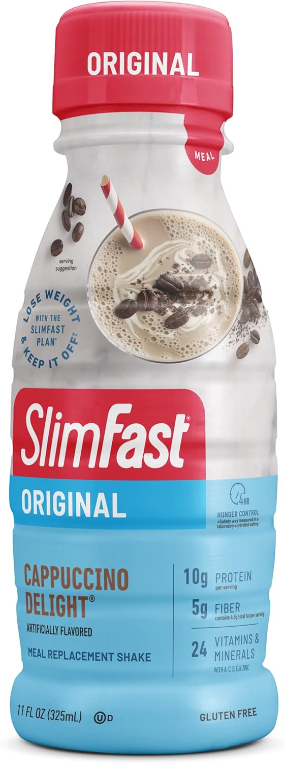 SlimFast Original Cappuccino Delight Meal Replacement Shake - Ready to Drink Protein Shake for Weight Loss - 4 Count, 11 Fl. Oz Bottles - Pack of 3