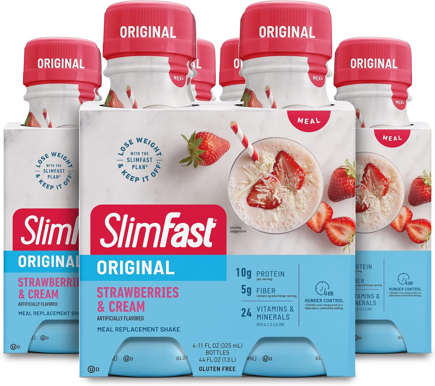 SlimFast Original Strawberries & Cream Meal Replacement Shake - 10g Protein - 11 Fl. Oz Bottle - 4 Count x 3 Packs - Weight Loss Shake