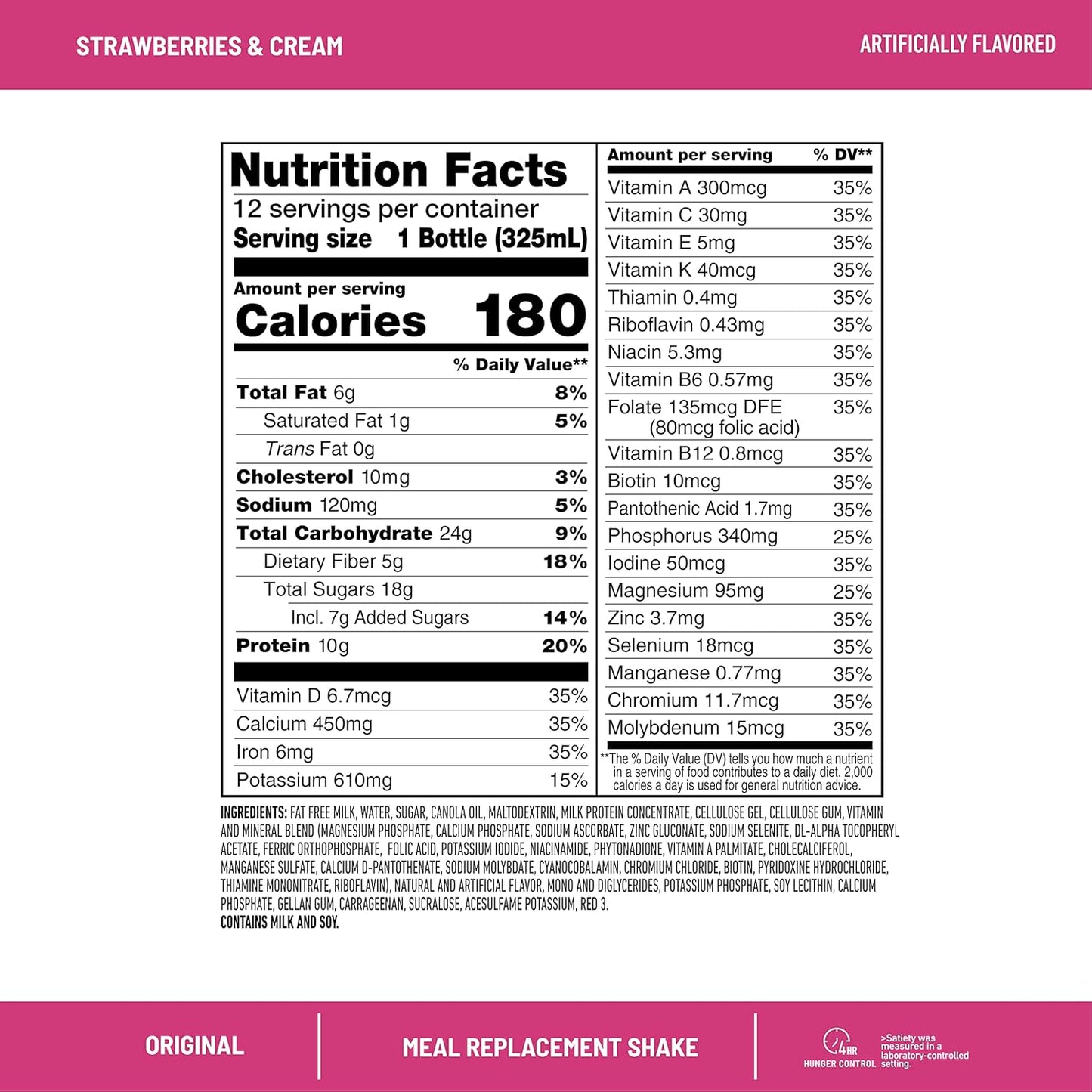 SlimFast Original Strawberries & Cream Meal Replacement Shake - 10g Protein - 11 Fl. Oz Bottle - 4 Count x 3 Packs - Weight Loss Shake