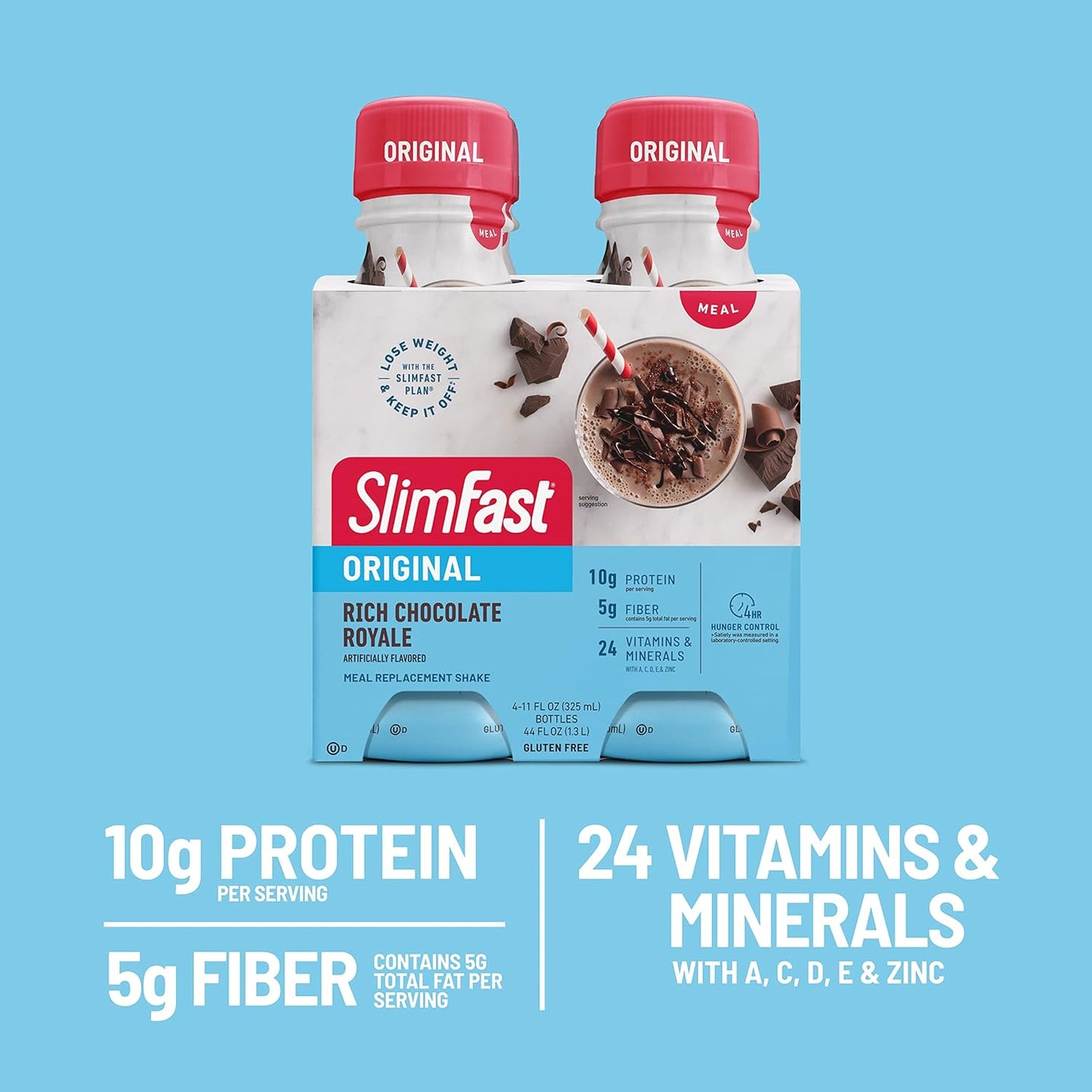 SlimFast Rich Chocolate Royale Meal Replacement Shake - 10g Protein, 11 Fl. Oz Bottle, Pack of 12