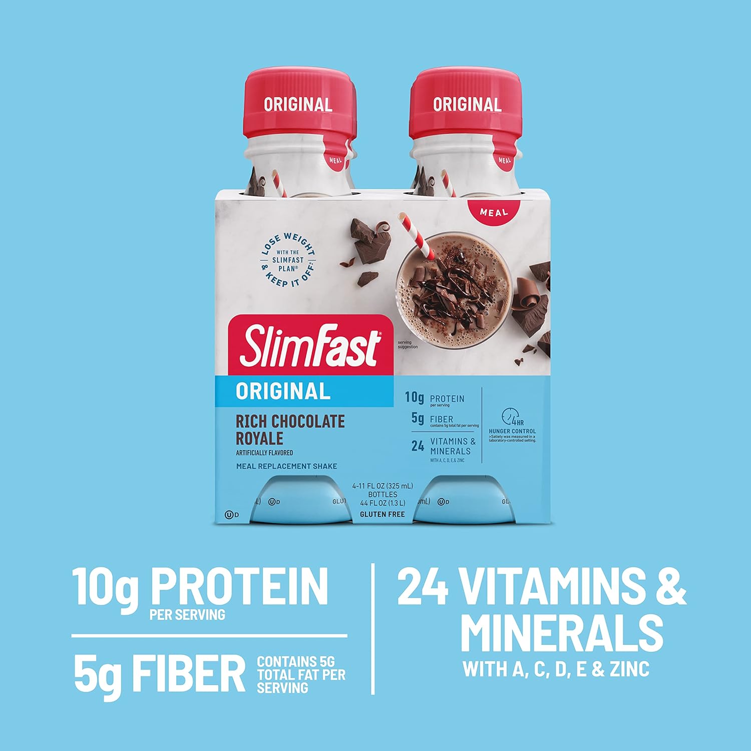 SlimFast Rich Chocolate Royale Meal Replacement Shake - 10g Protein, 11 Fl. Oz Bottle, Pack of 12