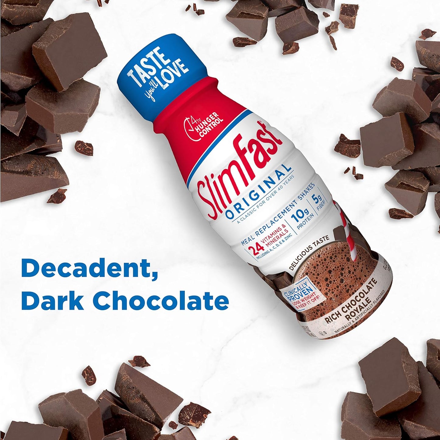 SlimFast Rich Chocolate Royale Meal Replacement Shake - 10g Protein, Ready to Drink for Slimming Formula - 11 Fl. Oz, 8 Pack