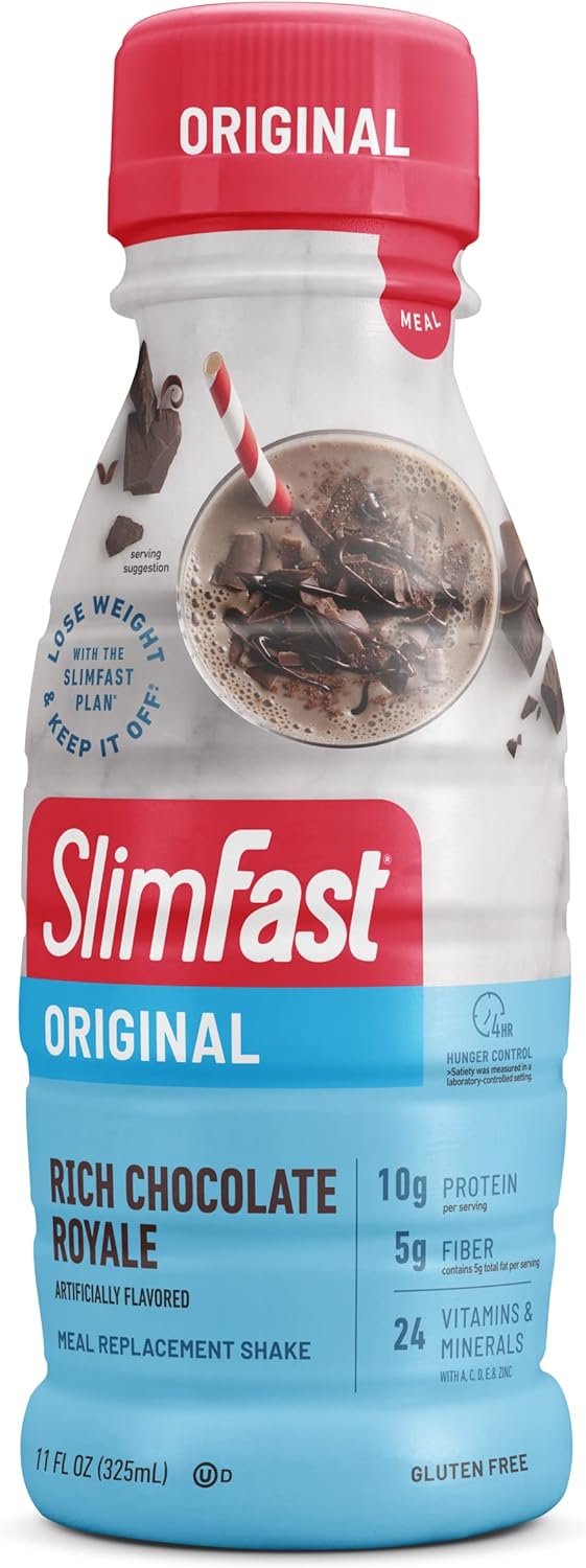 SlimFast Rich Chocolate Royale Meal Replacement Shake - 10g Protein, 11 Fl. Oz Bottle, Pack of 12