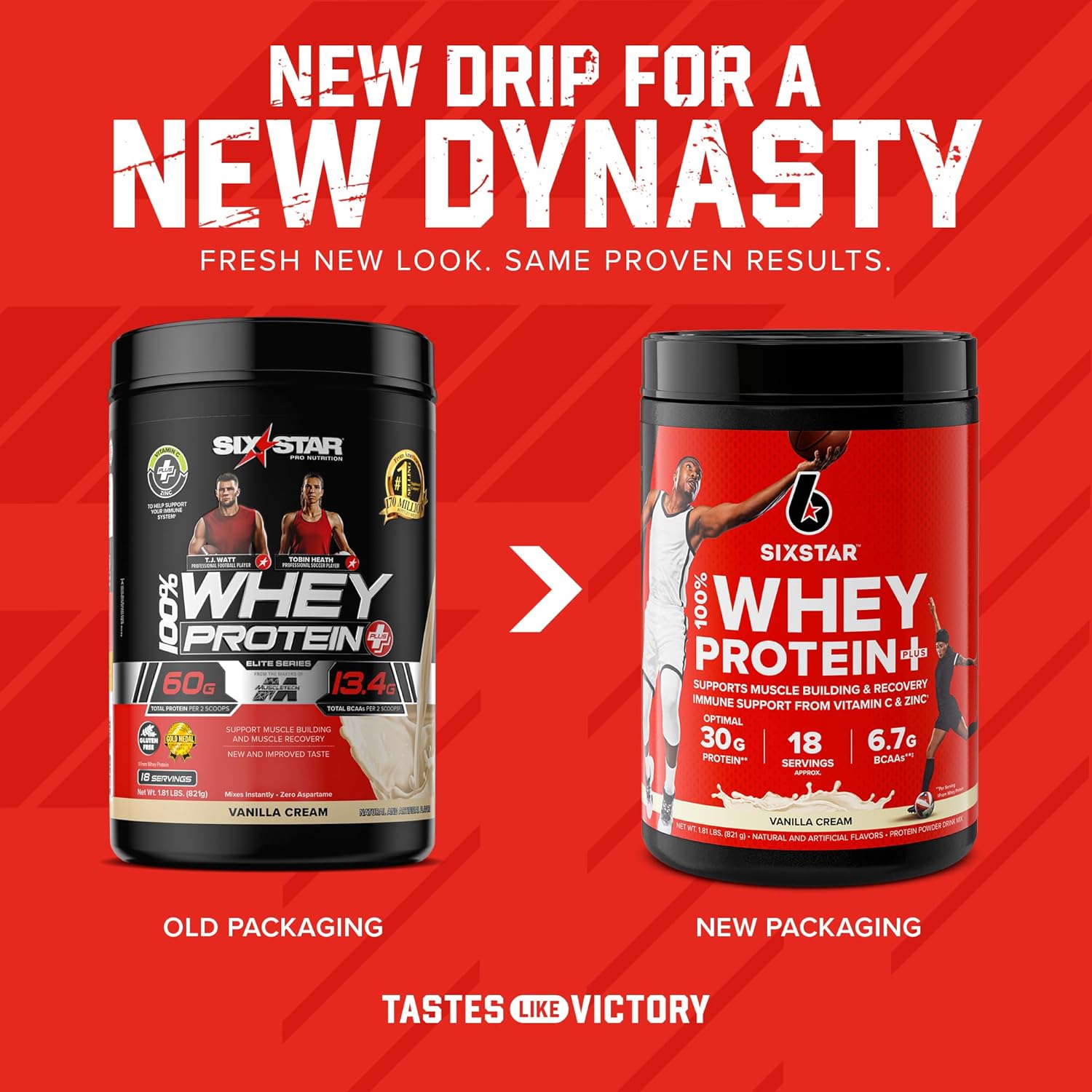 Slow-Digesting Vanilla Cream Whey & Casein Protein Powder Combo Pack 1.8lbs - Six Star Elite Series