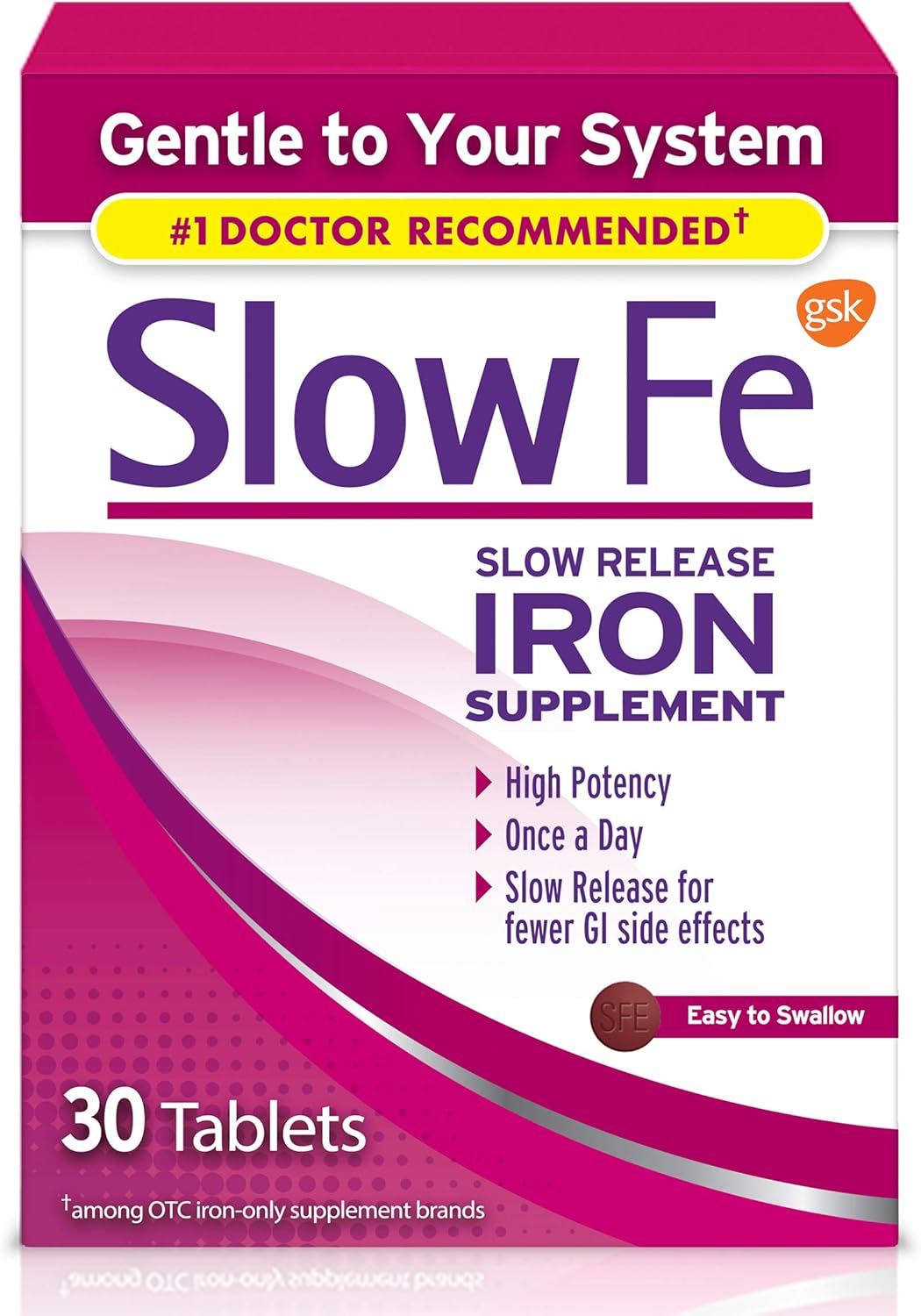 Slow Fe 45mg Iron Supplement Tablets + Tucks Medicated Cooling Pads for Hemorrhoids, 100 Count