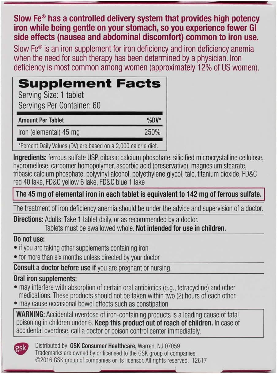 Slow FE TAB 0160 Iron Supplement 60 Tablets for Gentle Iron Absorption
