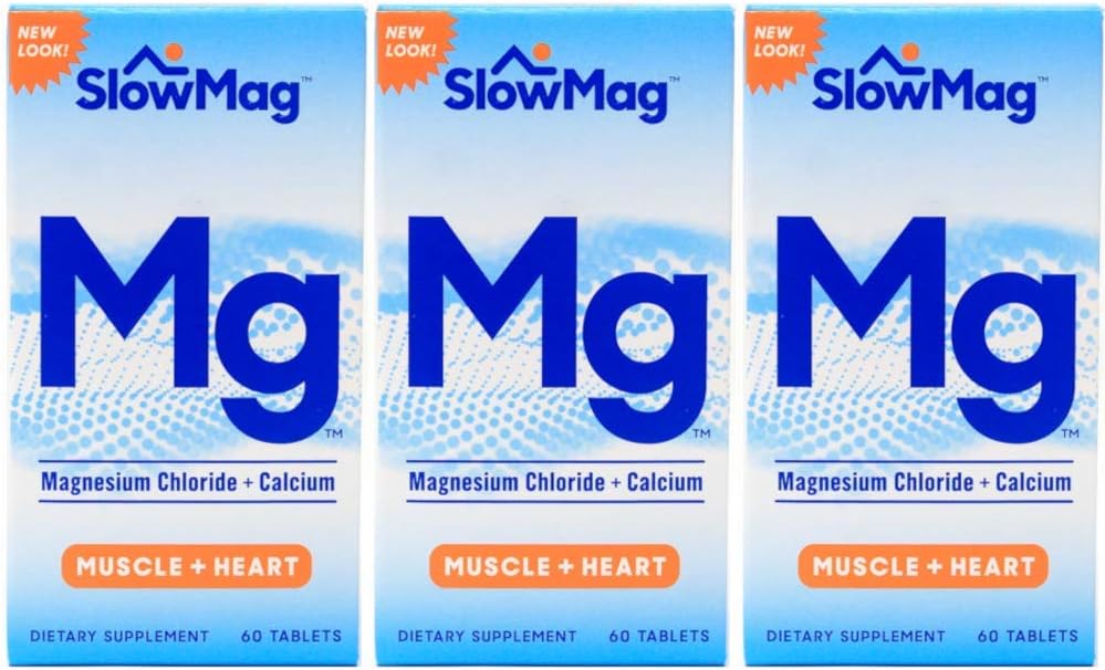 Slow-Mag Magnesium Chloride with Calcium Supplement, 60 Count - Pack of 3 - Varied Packaging