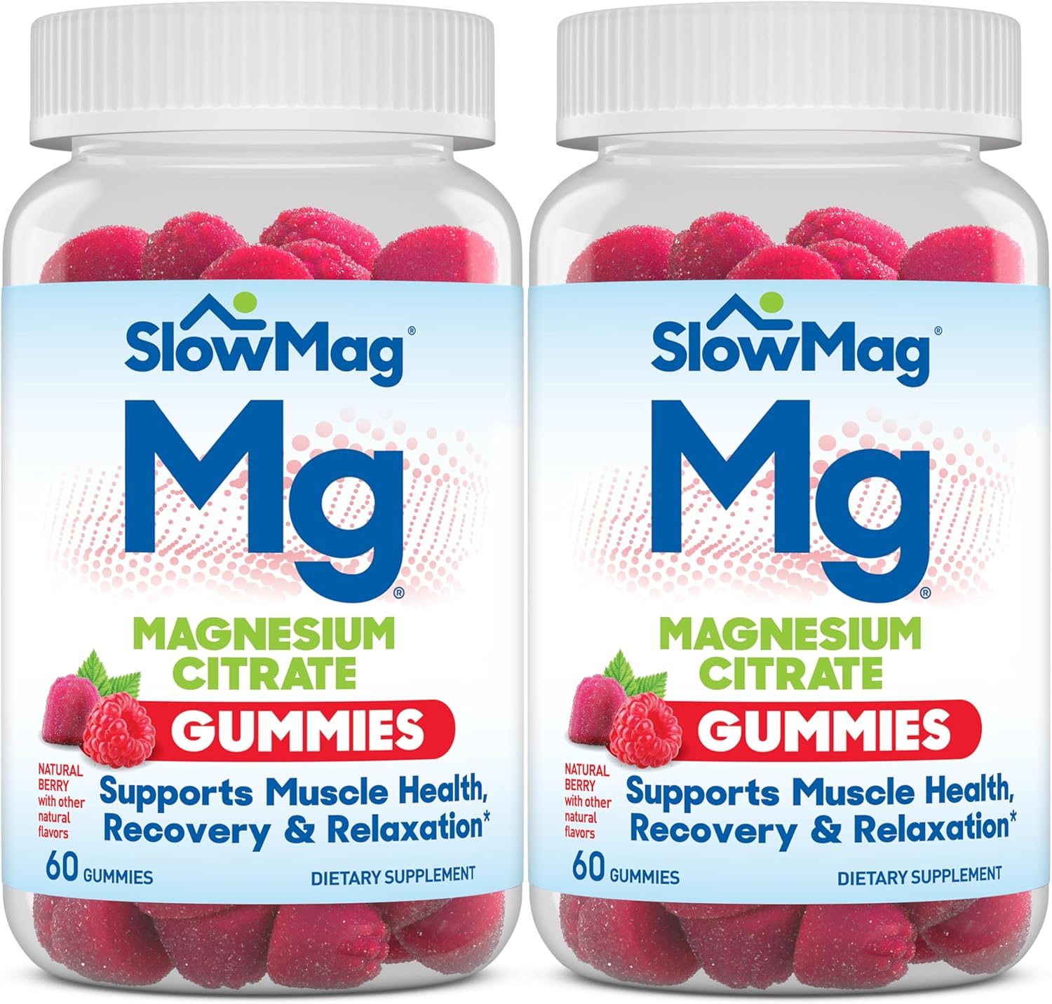 Slow-Mag Magnesium Citrate Gummies - Muscle Health & Relaxation Support, Berry Flavored, 120 Gummies (2 Pack)