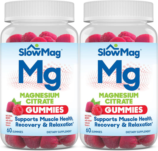 Slow-Mag Magnesium Citrate Gummies - Muscle Health & Relaxation Support, Berry Flavored, 120 Gummies (2 Pack)