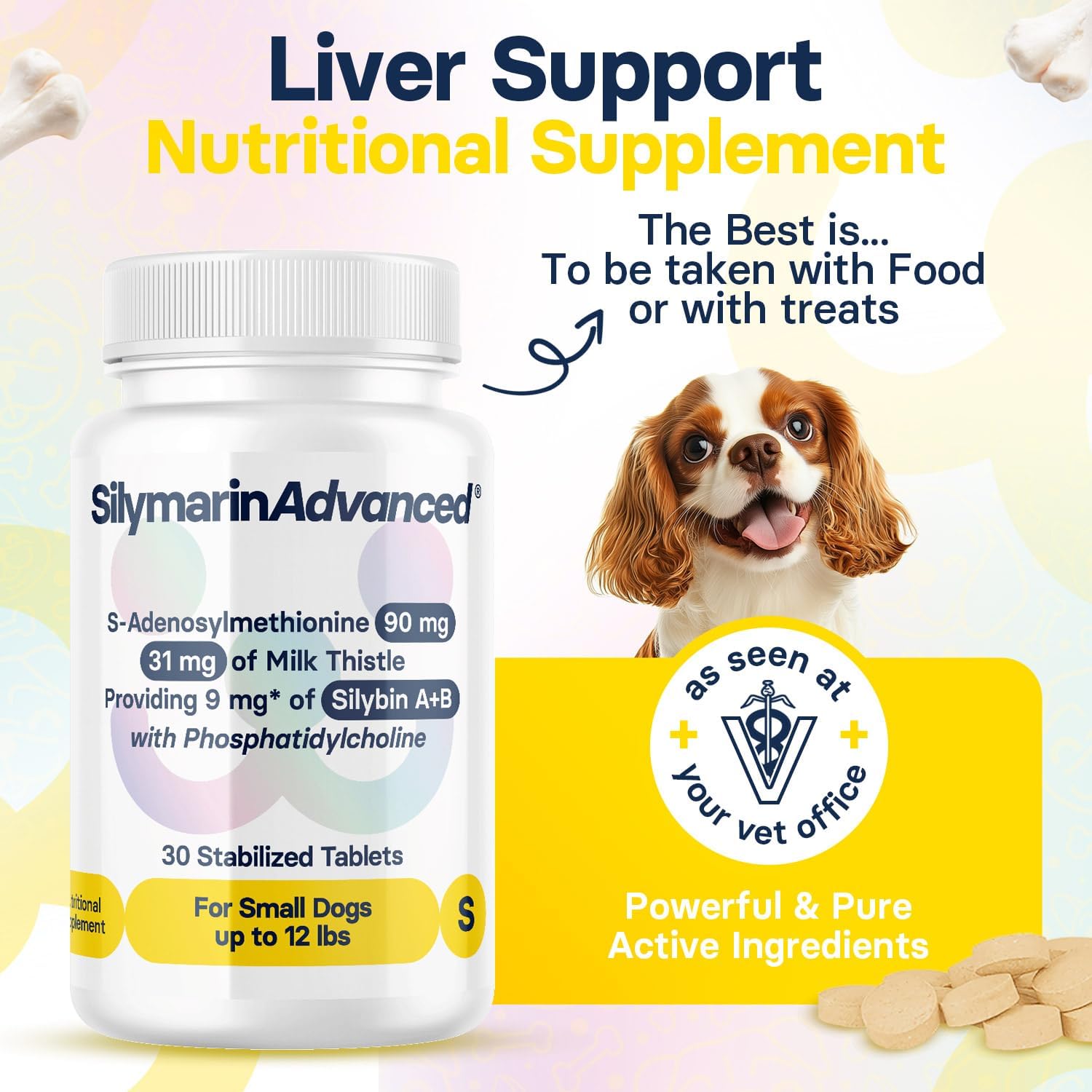 Small Dog Liver Health Supplement with Silymarin, S-Adenosylmethionine, and Silybin - 30 Tablets