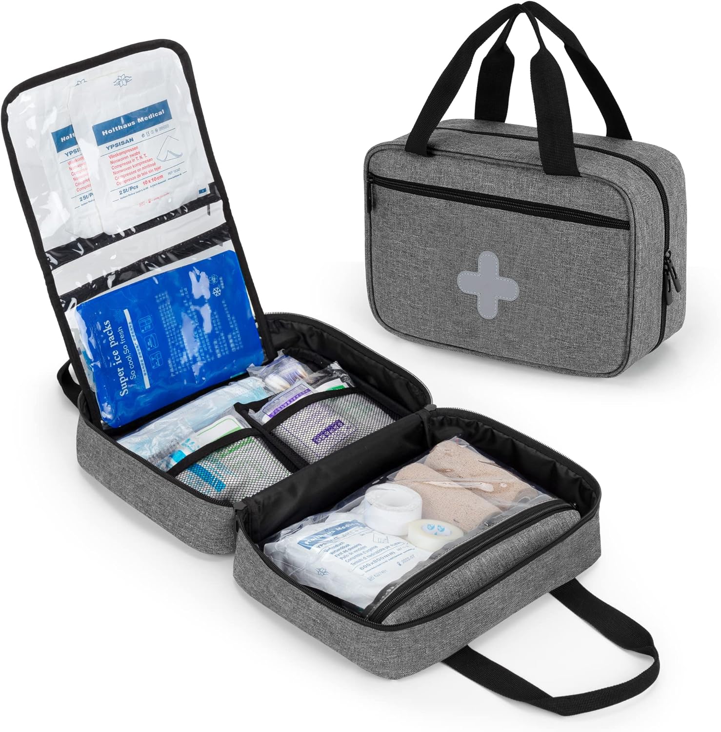 Small Empty First Aid Bag Organizer for Hiking, Camping, Car, Travel, Home - Gray - BAG ONLY