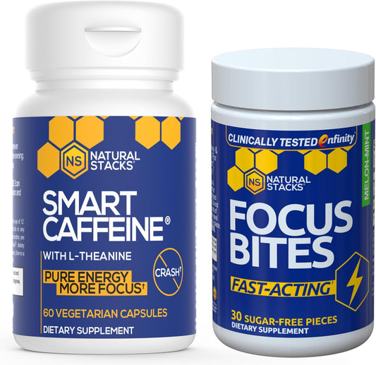 Smart Caffeine & Focus Bites Bundle - Natural Energy and Focus Supplements - Non-Jittery Formula - 90 Pieces