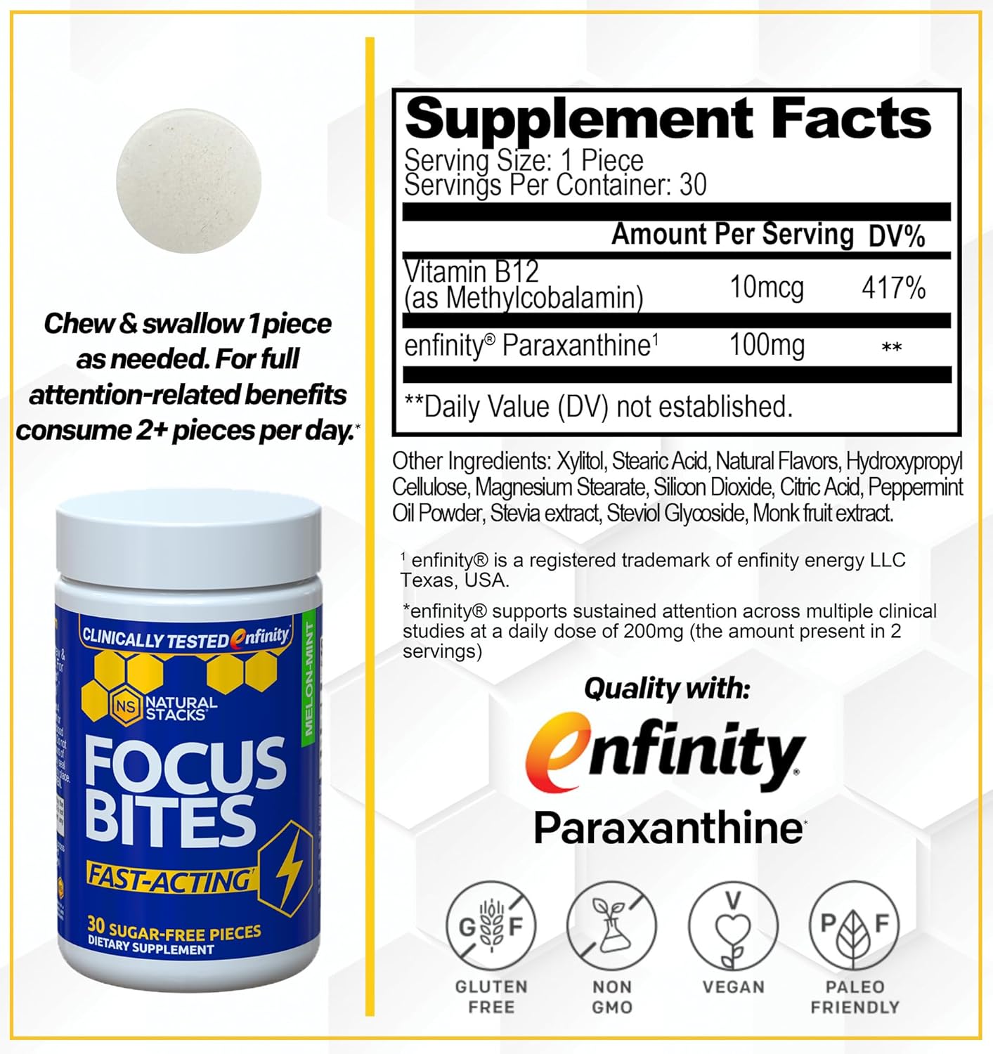 Smart Caffeine & Focus Bites Bundle - Natural Energy and Focus Supplements - Non-Jittery Formula - 90 Pieces