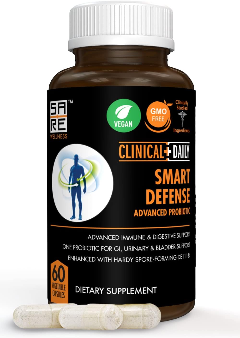Smart Defense Mega Spore Probiotic with Bacillus Subtilis for Women and Men - 60 Vegan Capsules for Natural Slim Microbiome Support