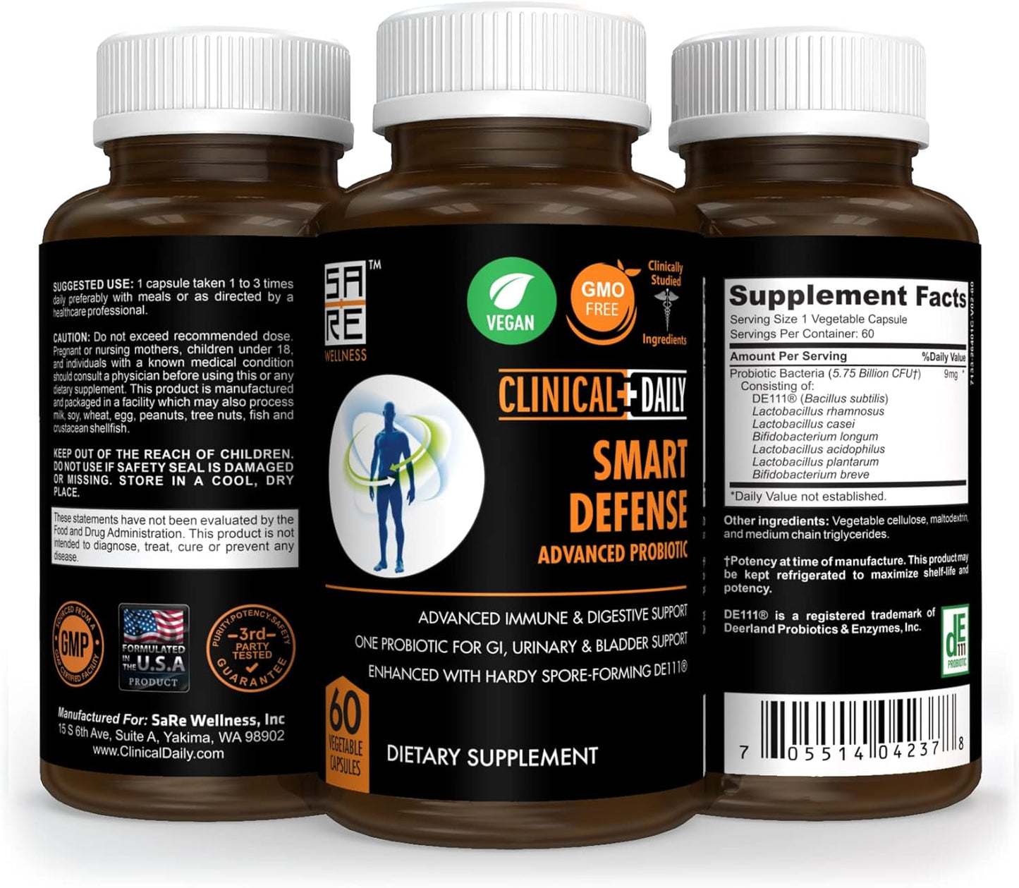 Smart Defense Mega Spore Probiotic with Bacillus Subtilis for Women and Men - 60 Vegan Capsules for Natural Slim Microbiome Support