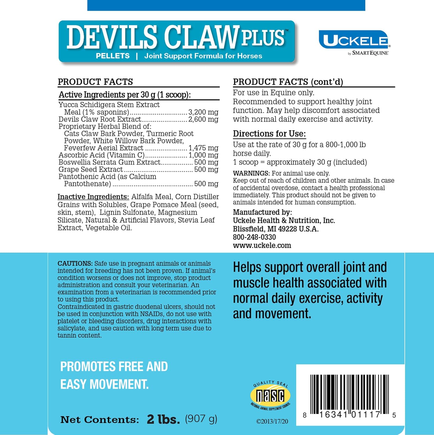 SmartEquine Devil's Claw Plus Pellets Horse Joint Supplement with Yucca - Supports Joint Strength, Comfort, and Mobility - Antioxidant Support - 2 lb Tub
