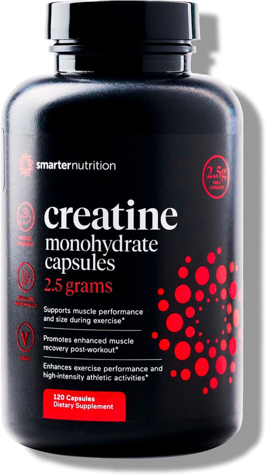Smarter Nutrition Creatine Monohydrate Capsules - 2500mg Per Serving, Vegan Formula for Pre & Post Workout Recovery - Promotes Muscle Mass & Endurance - 120 Count